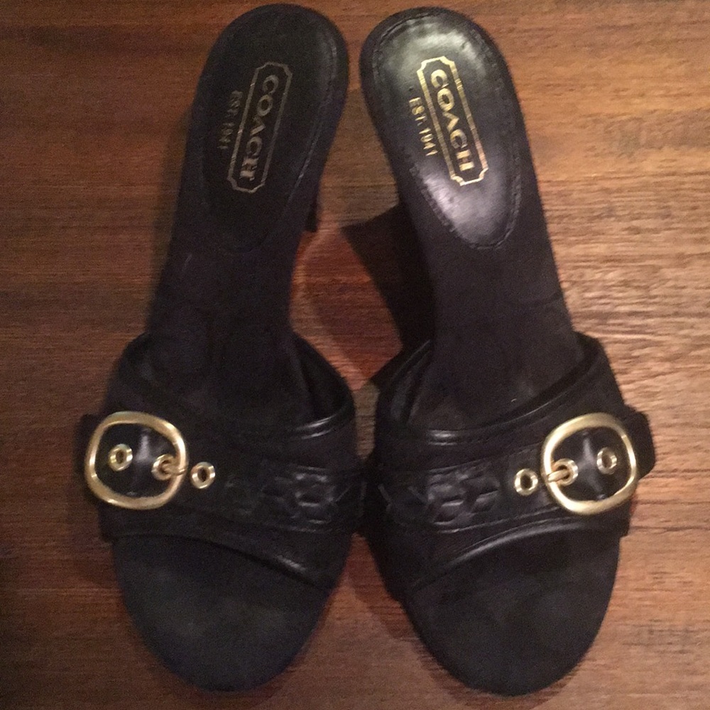 Coach black high heel sandals.
